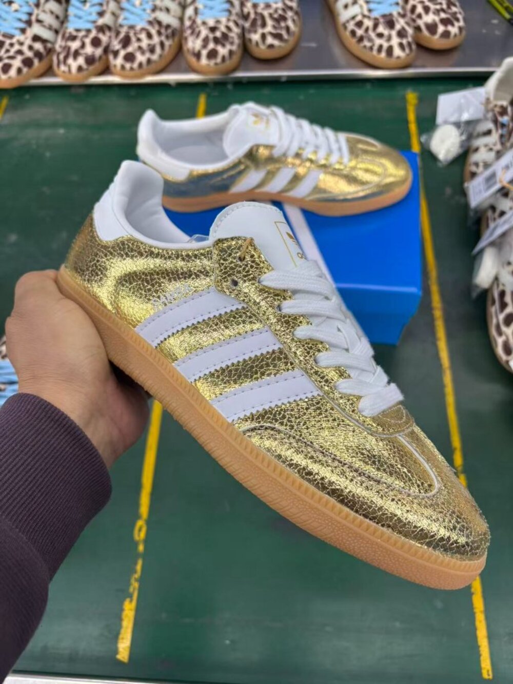 Adidas Samba Metallic Gold White Stripe Sneakers
